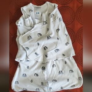 White Baby Swaddle with Penguin Print